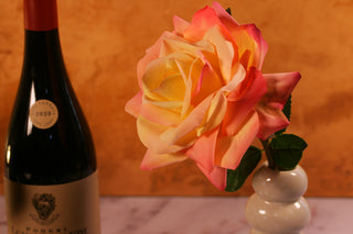 Barolo wine and silk flower. Luxury Gift